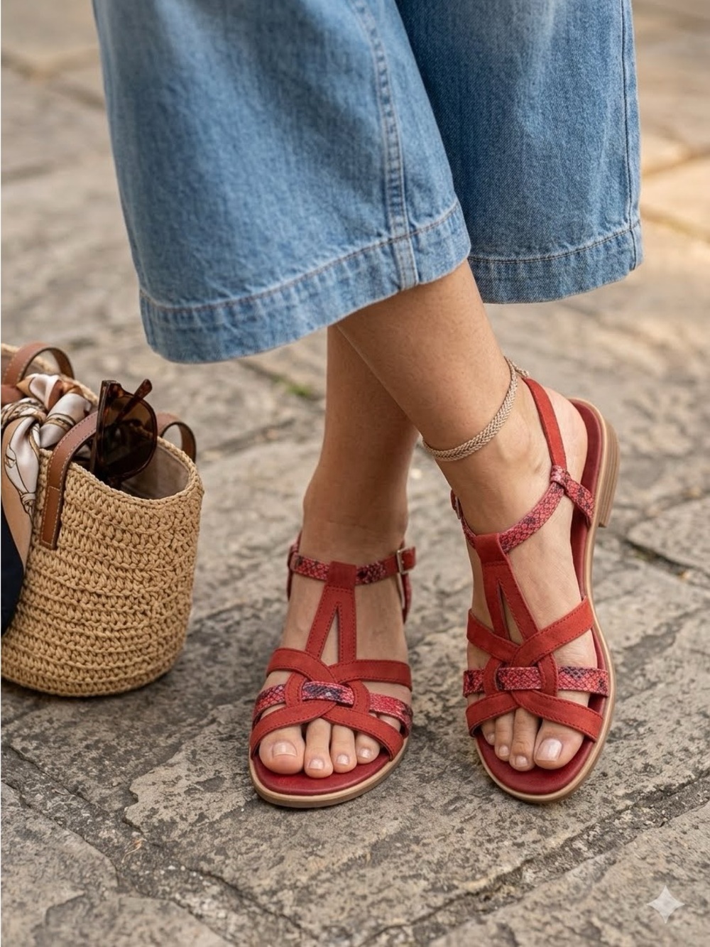 24hrs Women Othropedic Spanish  Red Strappy Sandals